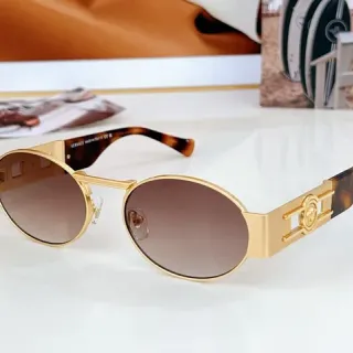 Versace Odissea Gold Brown Oval Lens Metal Frame Sunglasses