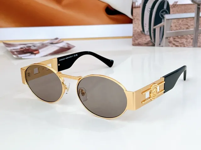 Versace Odissea Lunettes de soleil avec monture métallique et lentille ovale dorée marron 5