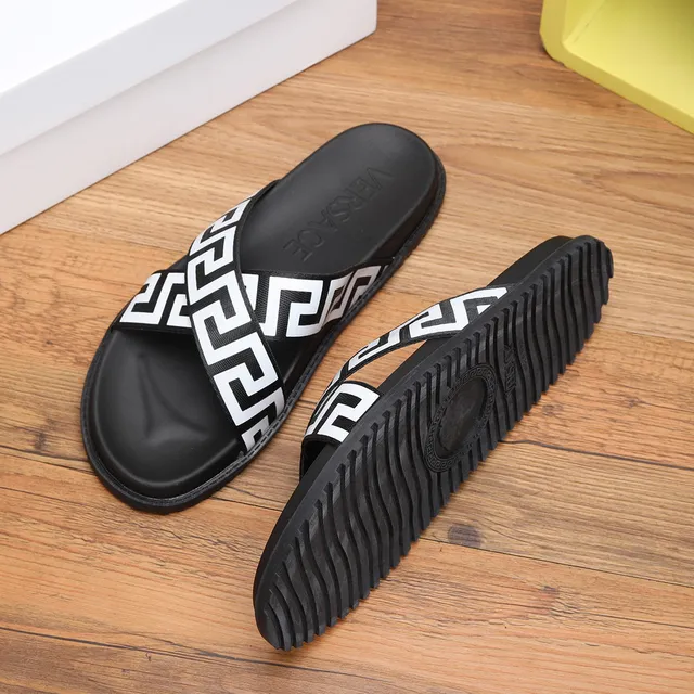 Versace Odissea Greca Pattern Black and White Slippers 2