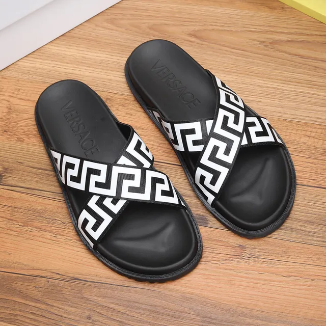 Versace Odissea Greca Pattern Black and White Slippers 4