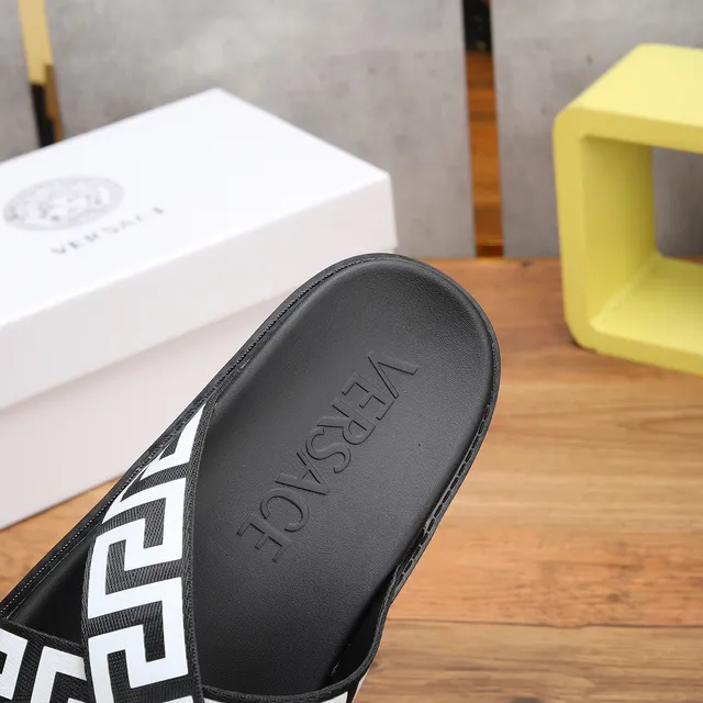 Versace Odissea Greca Pattern Black and White Slippers 6