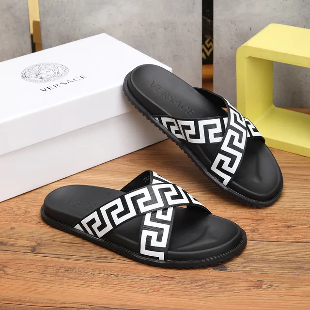 Versace Odissea Greca Pattern Black and White Slippers 7