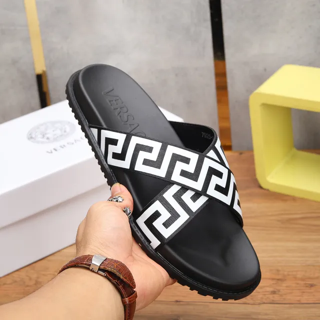 Versace Odissea Greca Pattern Black and White Slippers 8