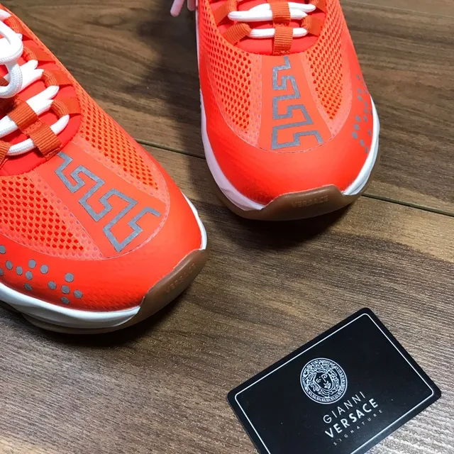 Versace Odissea Tênis Lifestyle Laranja Malha e Camurça 3