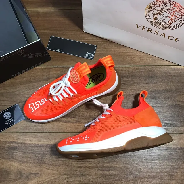 Versace Odissea Tênis Lifestyle Laranja Malha e Camurça 5