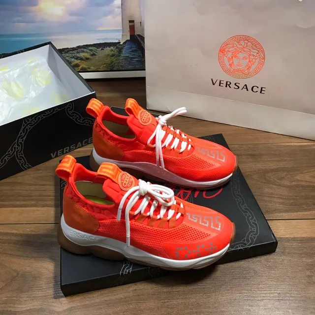 Versace Odissea Tênis Lifestyle Laranja Malha e Camurça 6