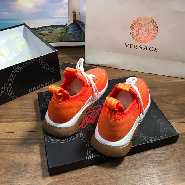 Versace Odissea Tênis Lifestyle Laranja Malha e Camurça 7