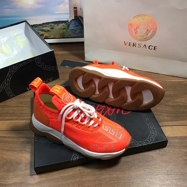 Versace Odissea Tênis Lifestyle Laranja Malha e Camurça 8
