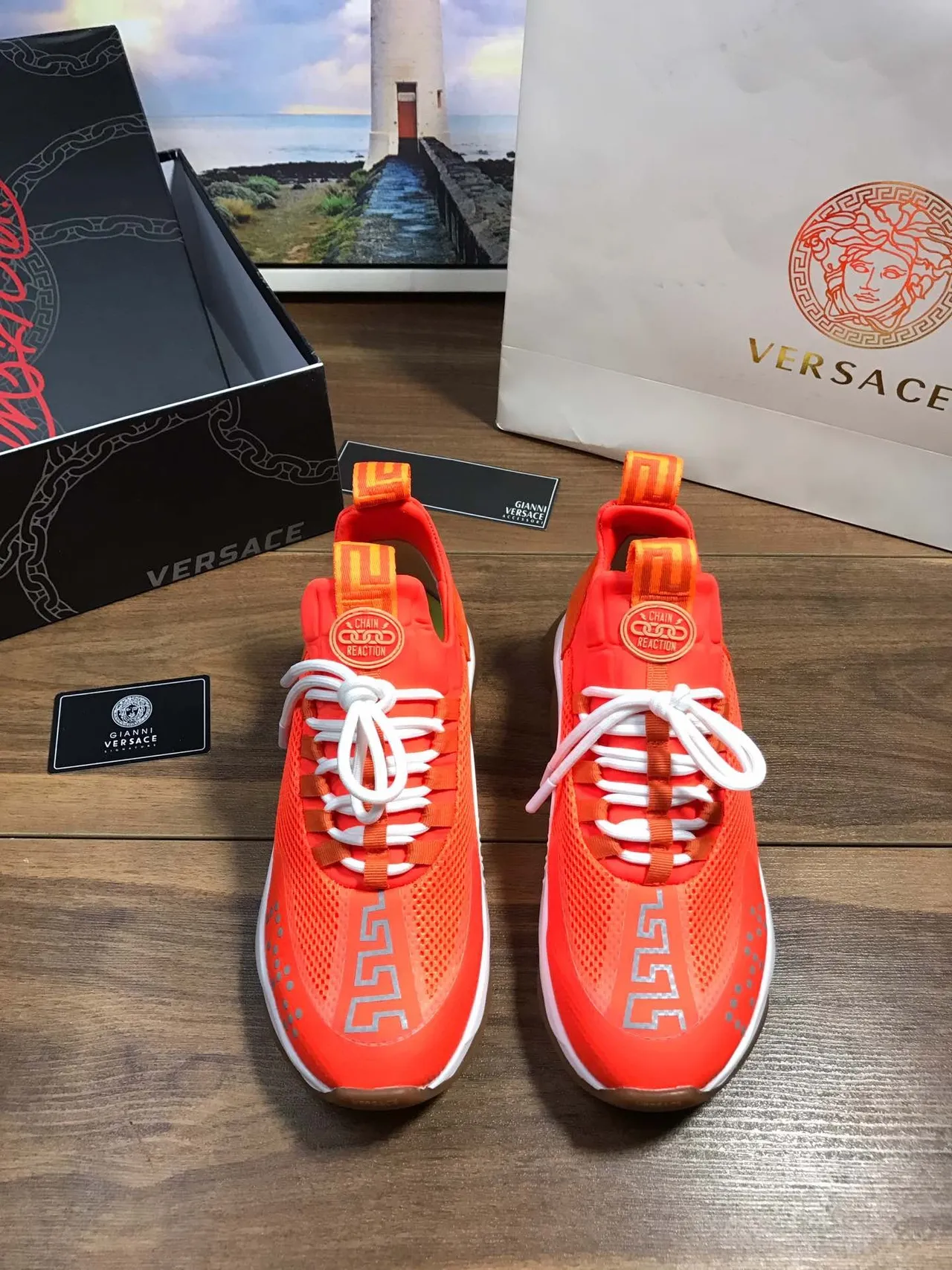 Versace Odissea Tênis Lifestyle Laranja Malha e Camurça 9