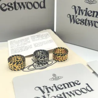 Vivienne Westwood Orb Logo Ring Black Gold Enamel Stacked Band Rings