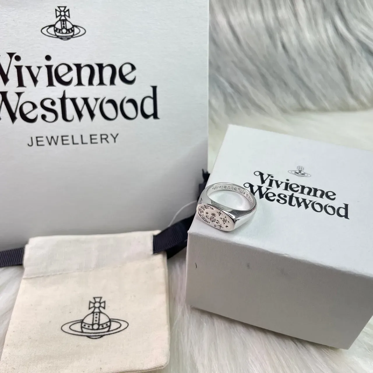 Vivienne Westwood Orb Signet Ring Silver and Gold Crystal Enamel Rings 2