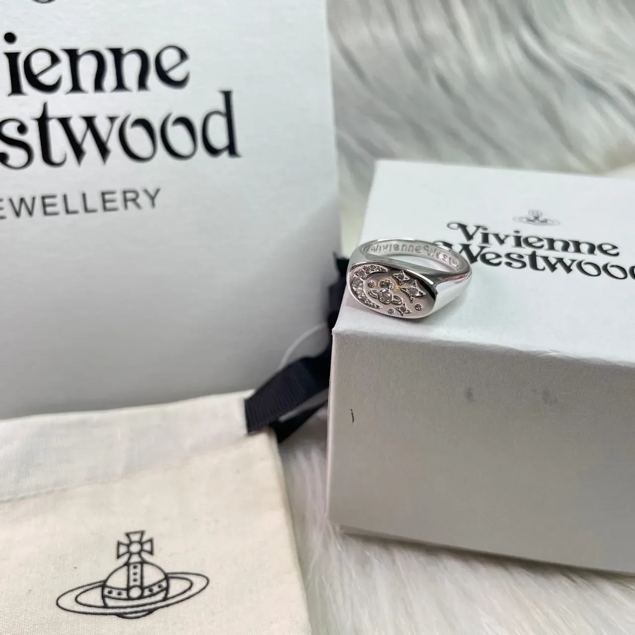Vivienne Westwood Orb Signet Ring Silver and Gold Crystal Enamel Rings 3