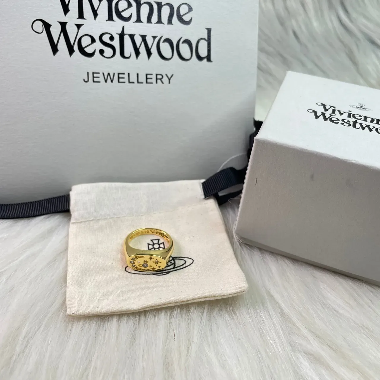 Vivienne Westwood Orb Signet Ring Silver and Gold Crystal Enamel Rings 5