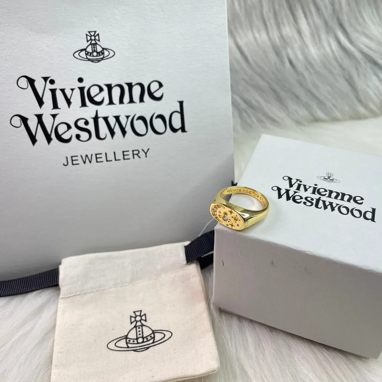 Vivienne Westwood Orb Signet Ring Silver and Gold Crystal Enamel Rings 6