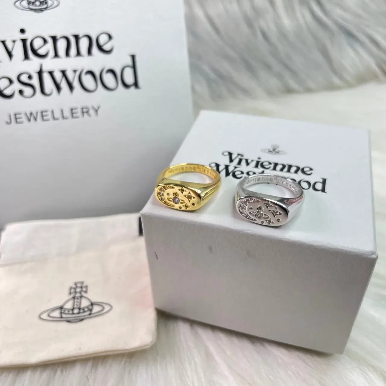 Vivienne Westwood Orb Signet Ring Silver and Gold Crystal Enamel Rings 8