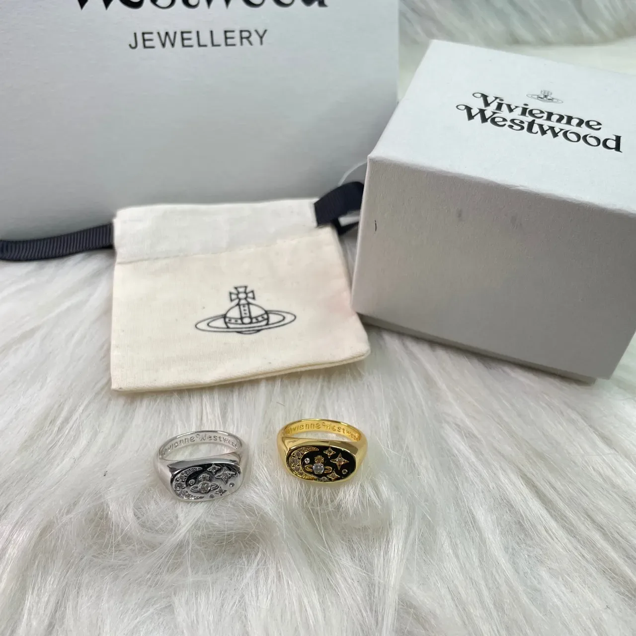 Vivienne Westwood Orb Signet Ring Silver and Gold Crystal Enamel Rings 9