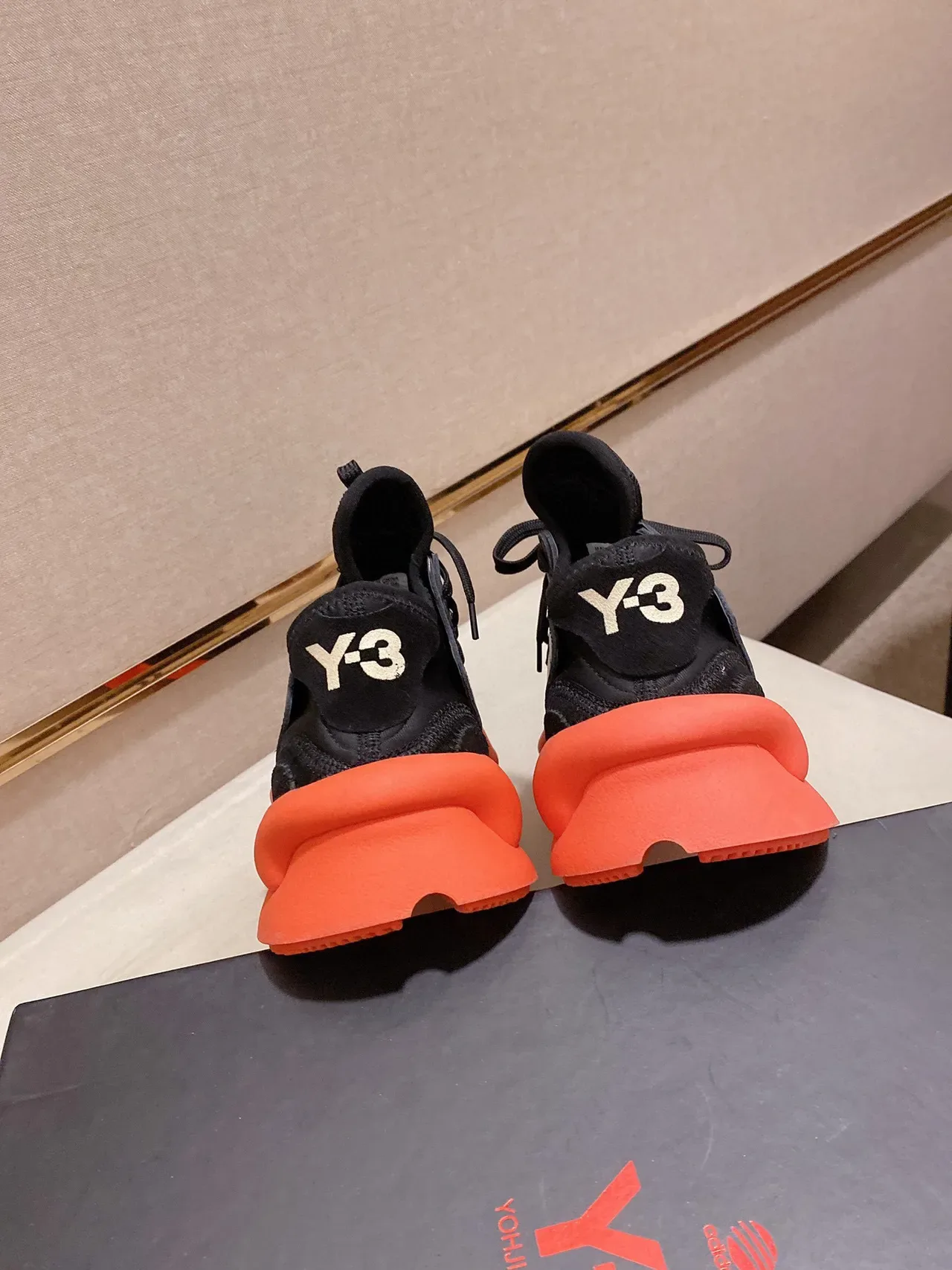 Yohji Yamamoto Black Orange Sculpted Midsole Matte Leather Upper Chunky Sneakers 3