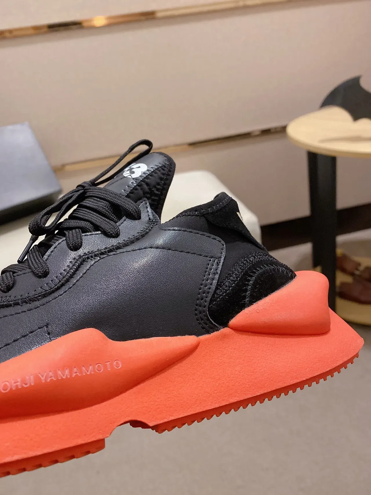 Yohji Yamamoto Black Orange Sculpted Midsole Matte Leather Upper Chunky Sneakers 4