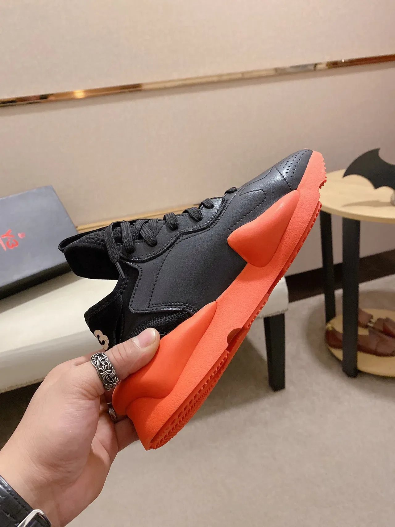 Yohji Yamamoto Black Orange Sculpted Midsole Matte Leather Upper Chunky Sneakers 6
