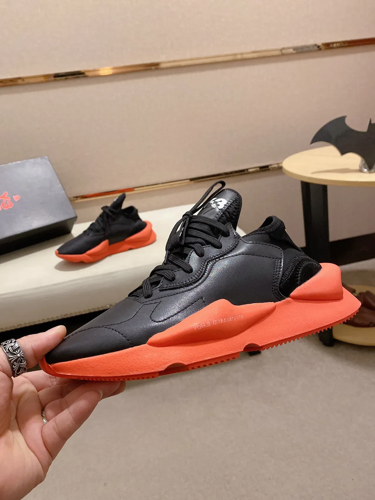 Yohji Yamamoto Black Orange Sculpted Midsole Matte Leather Upper Chunky Sneakers 8