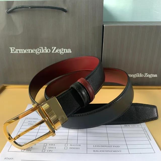 Ermenegildo Zegna حزام جلد أسود وبورجواندي قابل للانعكاس 3