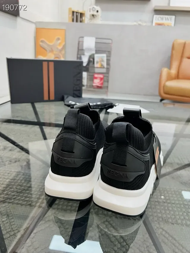 Zegna Sneakers Lifestyle Noires et Oranges Tricotées Ajustement de Chaussette Supérieure Construction Slip-On 2