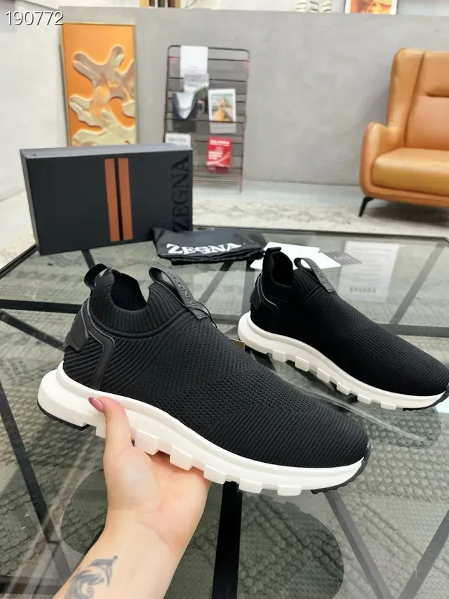 Zegna Sneakers Lifestyle Noires et Oranges Tricotées Ajustement de Chaussette Supérieure Construction Slip-On 5