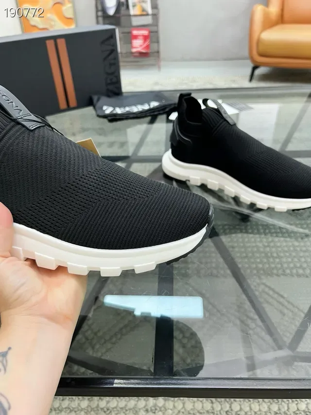 Zegna Sneakers Lifestyle Noires et Oranges Tricotées Ajustement de Chaussette Supérieure Construction Slip-On 6