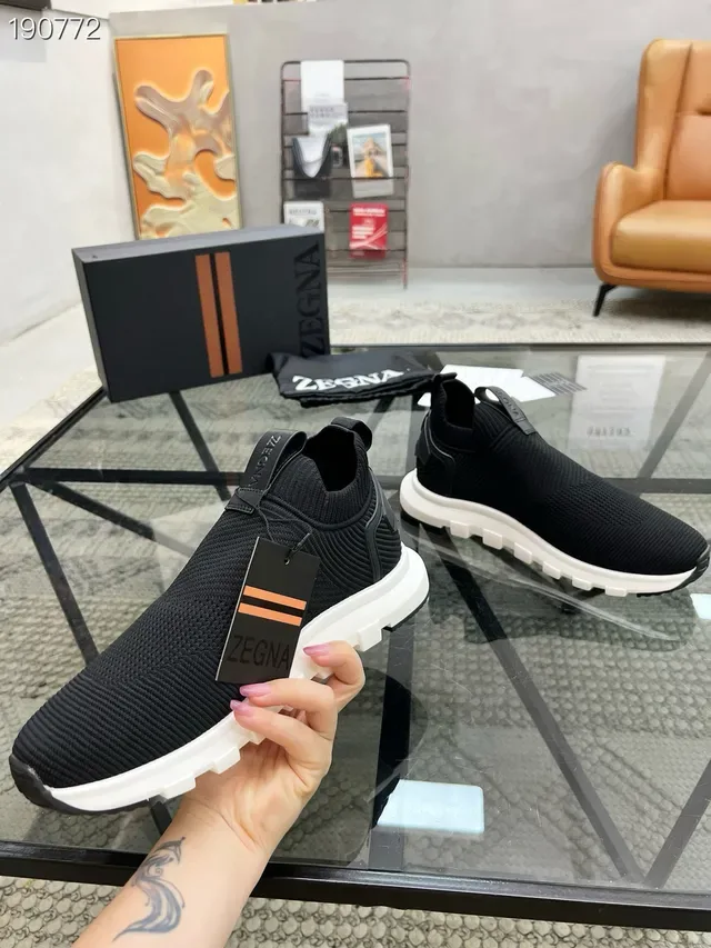 Zegna Sneakers Lifestyle Noires et Oranges Tricotées Ajustement de Chaussette Supérieure Construction Slip-On 8
