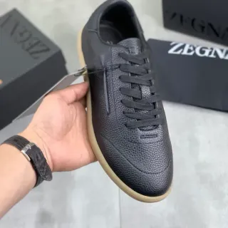 Zegna Black Pebbled Leather Gum Sole Lifestyle Sneaker
