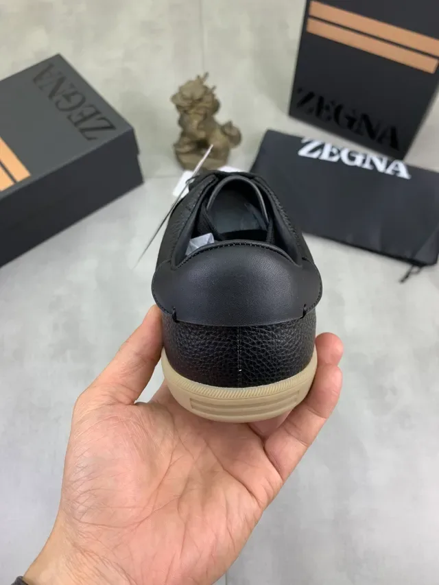 Zegna Black Pebbled Leather Gum Sole Lifestyle Sneaker 3