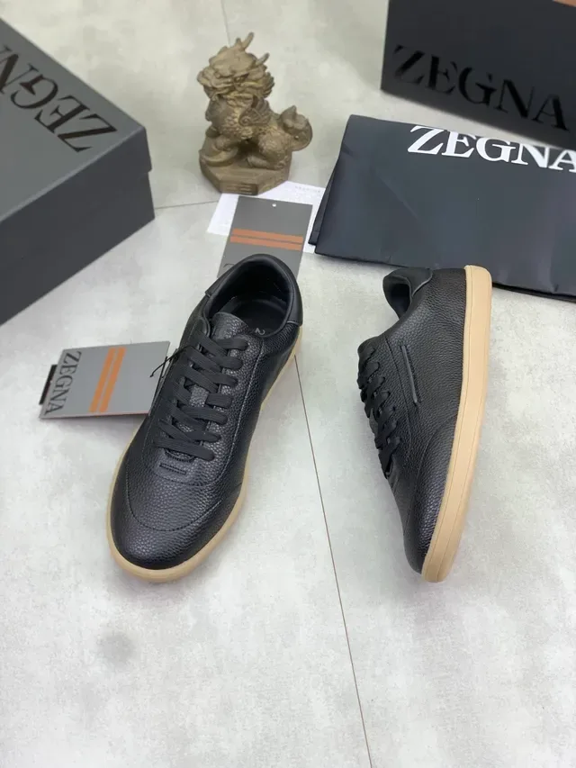 Zegna Black Pebbled Leather Gum Sole Lifestyle Sneaker 5