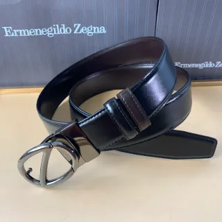 Zegna 黑色银色抛光几何扣头皮带