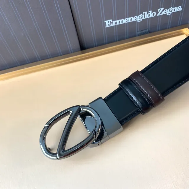 Zegna Noir Argent Poli Boucle Géométrique Cuir Ceinture 4