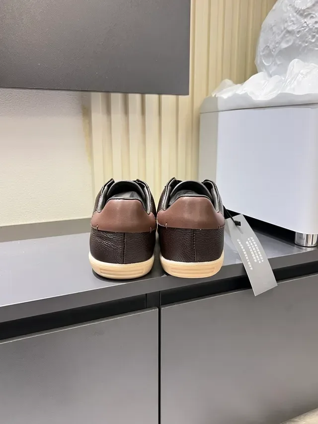 Zegna Marrom Bege Couro Pebblado Solado de Borracha Tênis Lifestyle 2