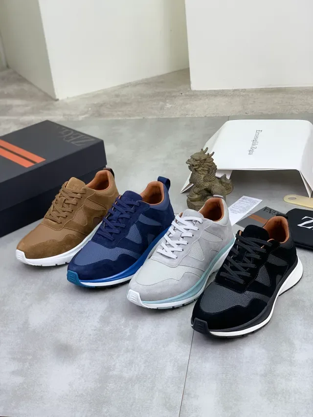 Zegna Navy and Blue Mixed-Material Lifestyle Sneakers 2