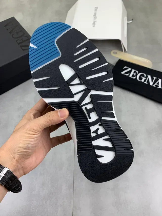 Zegna Navy and Blue Mixed-Material Lifestyle Sneakers 4