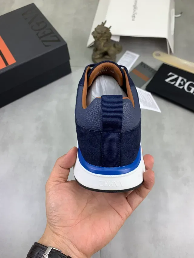Zegna Navy and Blue Mixed-Material Lifestyle Sneakers 5