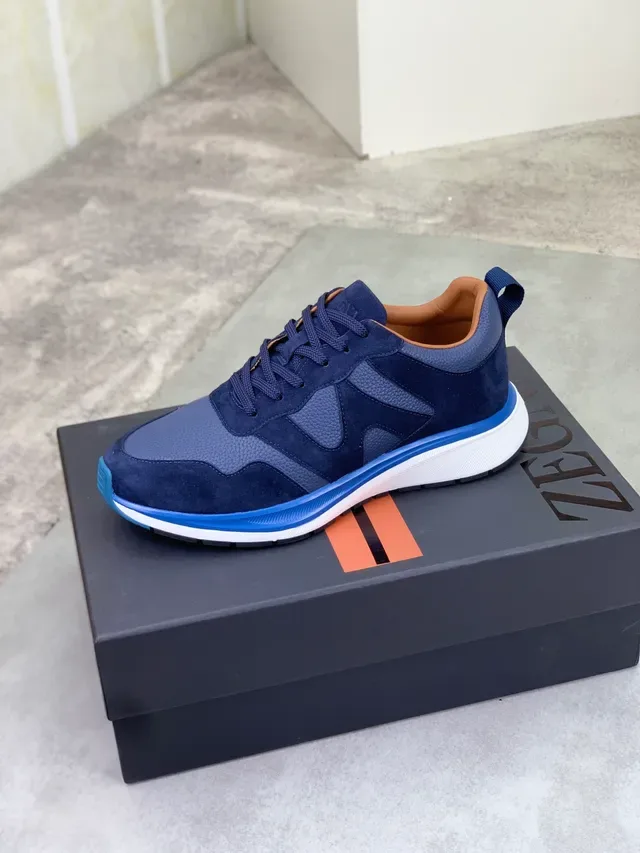 Zegna Navy and Blue Mixed-Material Lifestyle Sneakers 6
