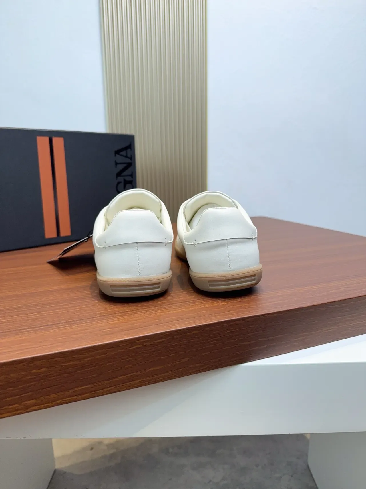 Zegna Branco Bege Couro Suave Superior Costura Mínima Sneakers Lifestyle 3