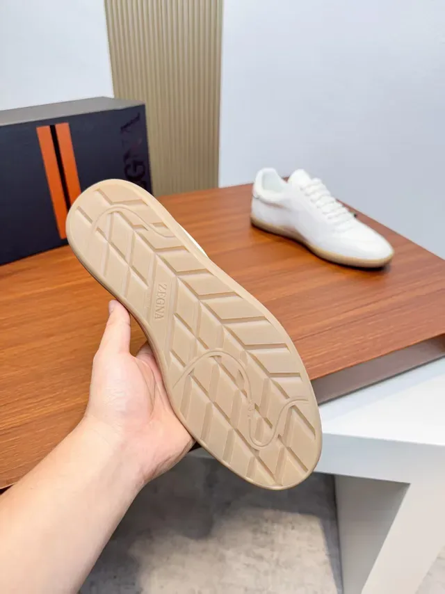 Zegna White Beige Textured Upper Gum Rubber Sole Lifestyle Sneakers 2