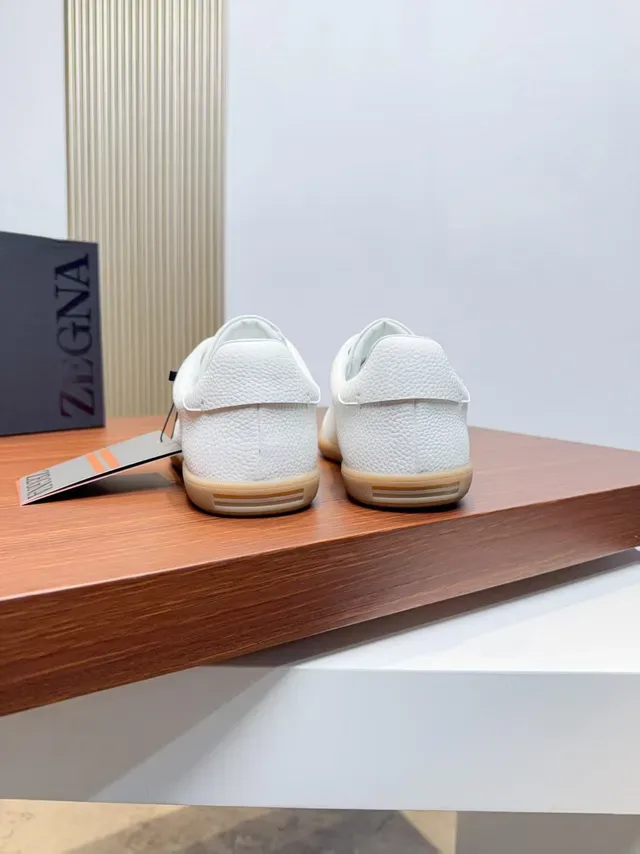 Zegna White Beige Textured Upper Gum Rubber Sole Lifestyle Sneakers 3