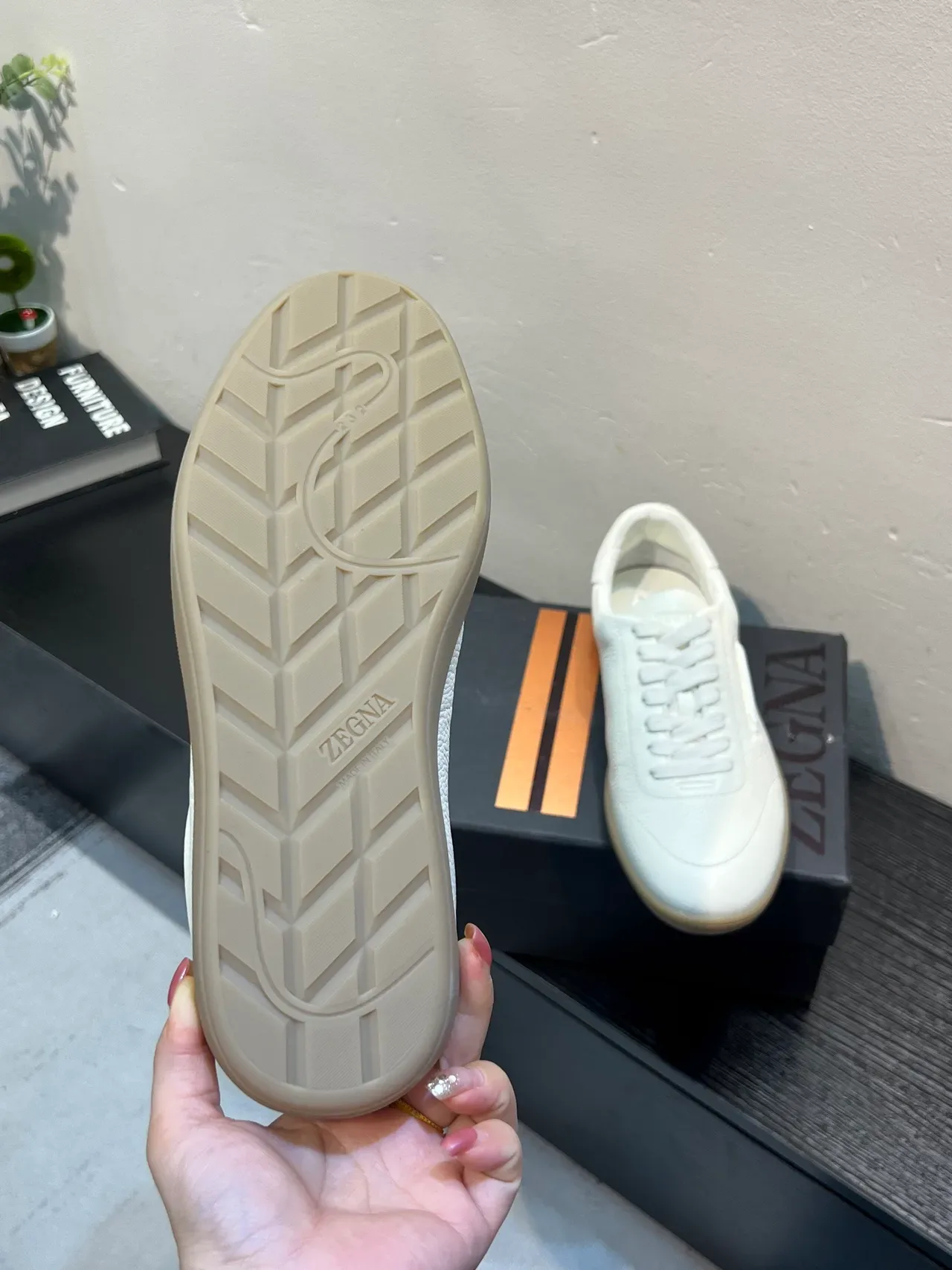 Zegna Sneaker Lifestyle en cuir texturé blanc 9