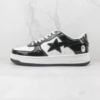 A Bathing Ape BAPE STA Black and White Patent Leather Lifestyle Sneakers