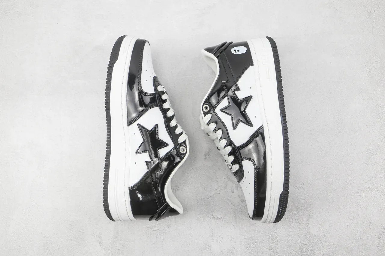 A Bathing Ape BAPE STA أسود وأبيض جلد لامع حذاء لايف ستايل 2