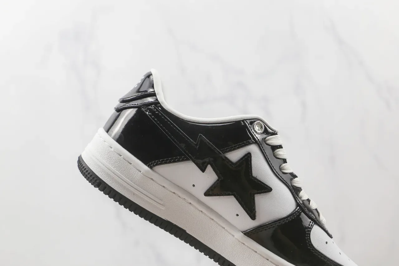 A Bathing Ape BAPE STA أسود وأبيض جلد لامع حذاء لايف ستايل 5