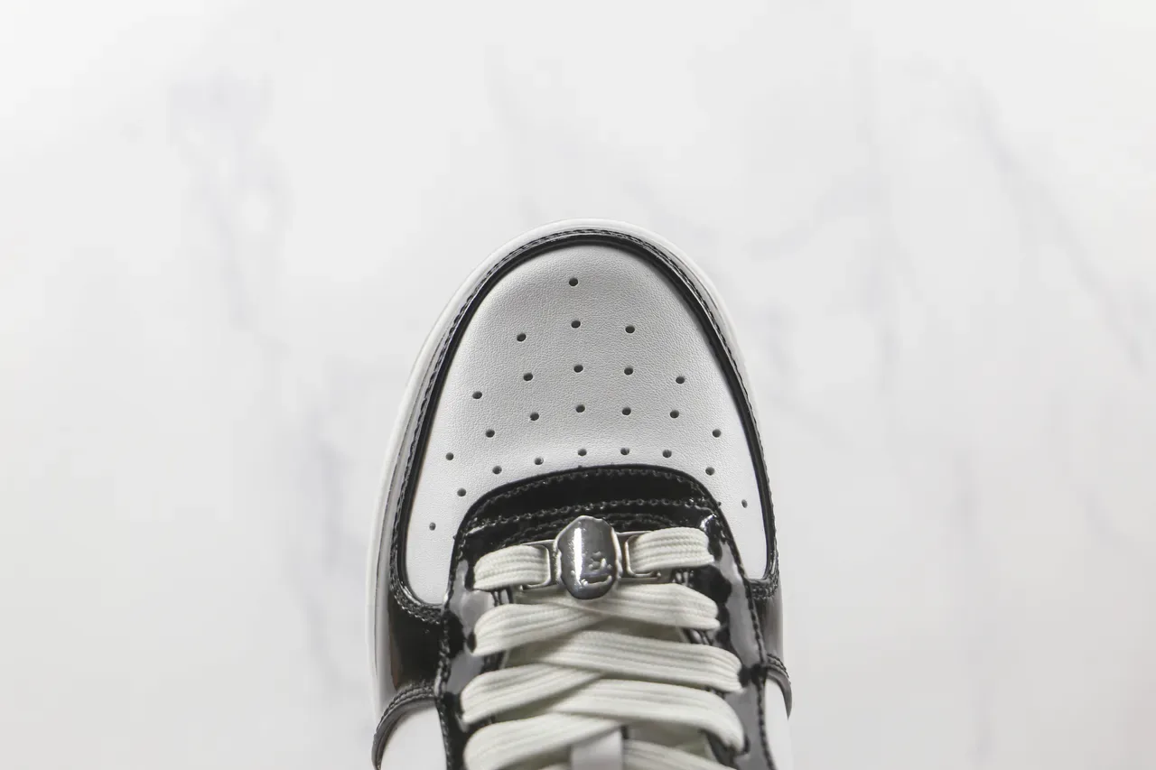 A Bathing Ape BAPE STA أسود وأبيض جلد لامع حذاء لايف ستايل 6