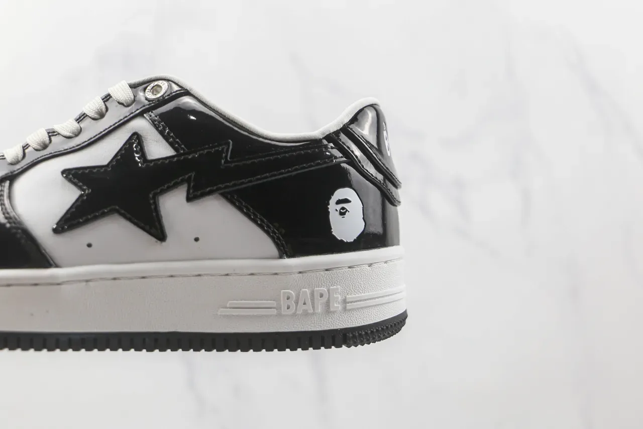 A Bathing Ape BAPE STA أسود وأبيض جلد لامع حذاء لايف ستايل 7