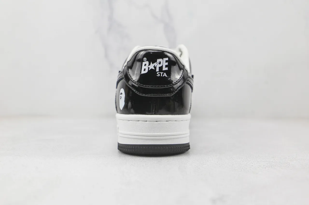 A Bathing Ape BAPE STA أسود وأبيض جلد لامع حذاء لايف ستايل 9