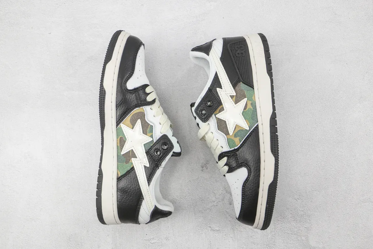 A Bathing Ape BAPE STA Tênis Lifestyle Preto Branco Camo 2